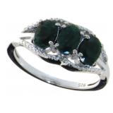 Natural Emerald & Diamond Past Present Future Ring