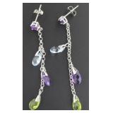 Natural Amethyst, Peridot, & Blue Topaz Earrings