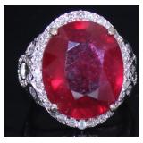 18k Gold 20.54 ct Oval Ruby & Diamond Ring