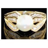 10kt Gold Natural 7.65 mm Pearl & Diamond Ring