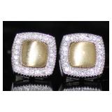14kt Gold Cushion Two-Tone Diamond Earrings