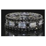 3 pc Onyx & Baguette Topaz Eternity Band Stack Set