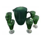 Green Pitcher & 6 Glasses