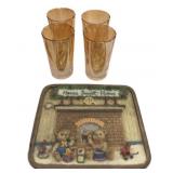 (4) Carnival Glasses & Home Sweet Home Plaque