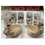 (2) McCoy Gravy Bowls & 6 Glasses