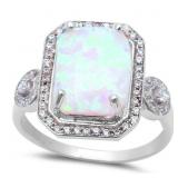 Large Radiant Cut White Opal Designer Ring