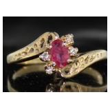 10kt Gold Vintage Ruby & Diamond Ring