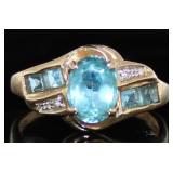 10kt Gold Blue Topaz & Diamond Estate Ring