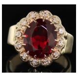 14kt Gold 6.32 ct Garnet & Diamond Antique Ring
