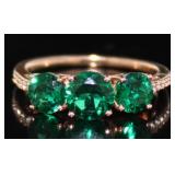 10kt Rose Gold 3 Stone Emerald & Topaz Ring