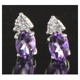 Genuine Amethyst & White Topaz Stud Earrings