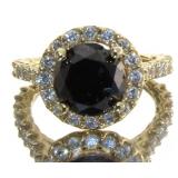 14kt Gold 3.95 ct Round Black Diamond Halo Ring