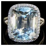 14kt Gold Natural 15.22 ct Aqua & Diamond Ring