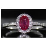 10kt Gold Natural Oval Ruby & Diamond Halo Ring