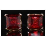 10kt Gold Princess Cut Garnet Stud Earrings