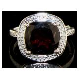 Cushion Cut Natural 5.41 ct Garnet & Diamond RIng