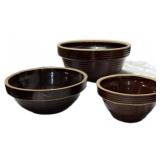 (3) Pc Vintage USA Brown-ware Mixing Bowls