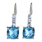 Cushion Cut Blue Topaz Hopp Earrings