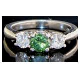 Platinum 1.00 ct Green & White Diamond Ring