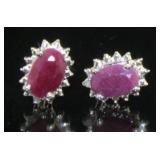 Natural Oval Ruby & Diamond Earrings