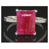 Natural Emerald Cut 4.09 ct Ruby Solitaire Ring