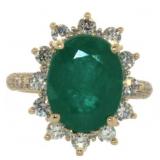 14kt Gold 6.82 ct Oval Emerald & Diamond Ring