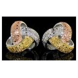 Tri-Toned Diamond Accent Designer Earrings