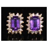 10kt Gold Natural Amethyst & Diamond Earrings