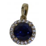 10kt Gold Sapphire & White Topaz Halo Pendant