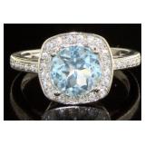 Genuine 2.16 ct Round Sky Blue & White Topaz Ring