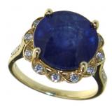 14kt Gold 6.48 ct Sapphire & Diamond Ring