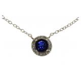 Round 1.10 ct  Sapphire & Diamond Halo Necklace