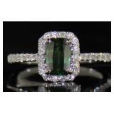 14kt Gold 1.59 ct Cushion Cut Green Diamond Ring