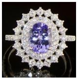 14K Gold Oval 2.63 ct Tanzanite & Diamond RIng