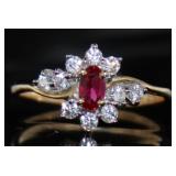 10kt Gold Brilliant Ruby & White Topaz Ring