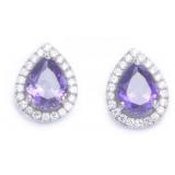 Pear Cut 2.50 ct  Amethyst & White Topaz Earrings