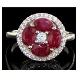 Genuine 2.44 ct Ruby & White Zircon Designer Ring