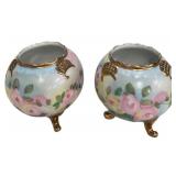 (2) Beautiful Hand Painted Footed Rose Bowls