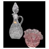 Crystal Cruet & Fenton Hobnail Rose Bowl