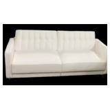 White Leather Look Sofa (Back Goes Down to Make