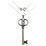 Natural Blue Topaz & Diamond Key Pendant