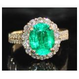 14kt Gold 3.66 ct Oval Emerald & Diamond Ring