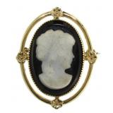 14kt Gold 30 mm Shell Carved Cameo Brooch *Nice