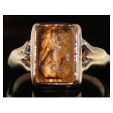 10kt Gold Tigers Eye Carved Cameo Ring