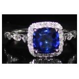 14k Gold 2.25 ct Cushion Sapphire & Diamond Ring