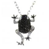 Beautiful White & Black Topaz Frog Necklace