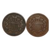 1864 & 1865 Copper Two Cent Piece *Civil War