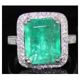 14k Gold 5.37 ct Emerald & Diamond Ring