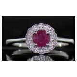 10kt Gold Natural Round Ruby & Diamond Ring