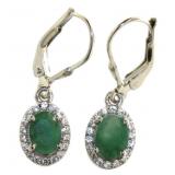 Natural 2.00 ct Emerald & Zircon Dangle Earrings